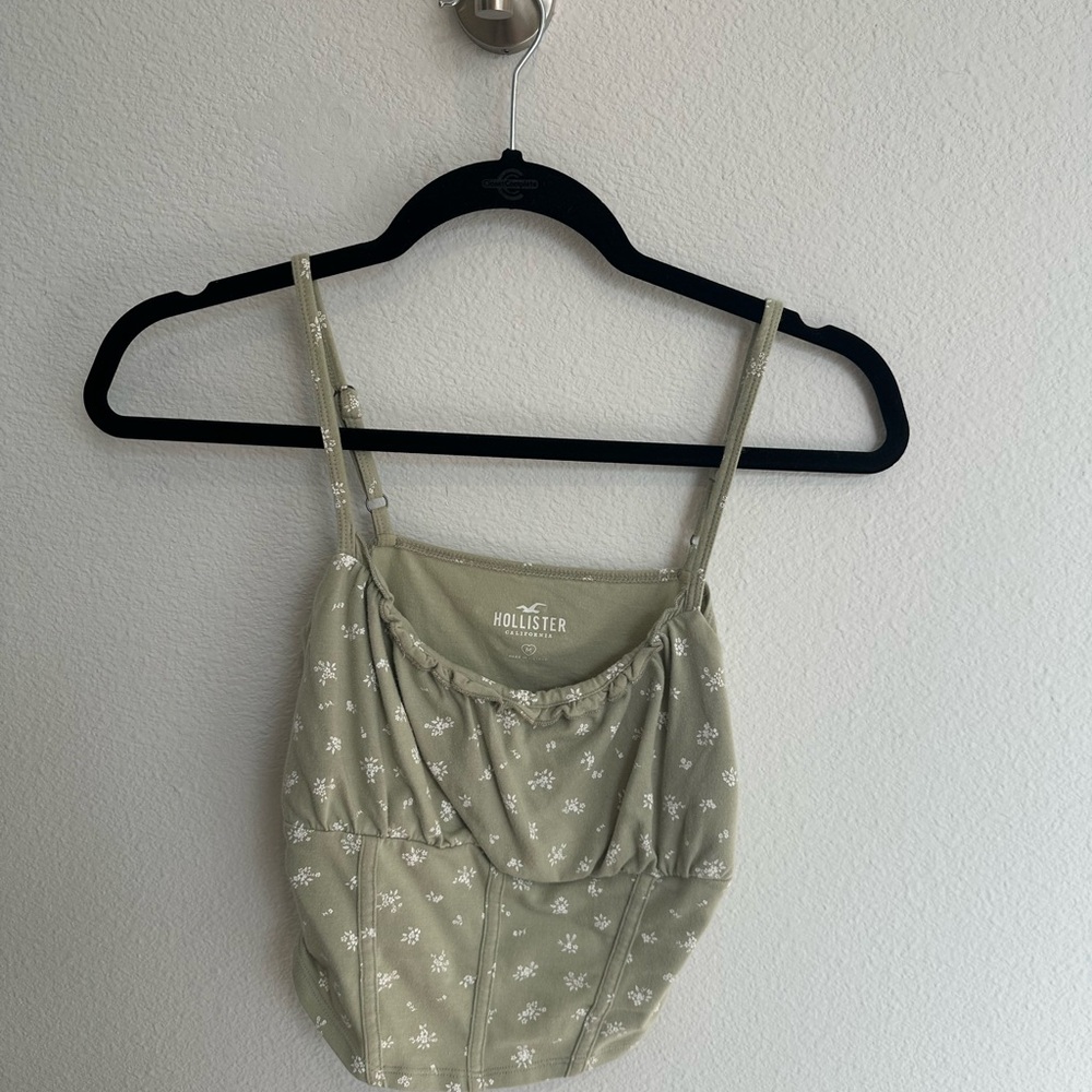 Hollister Light Sage Green Floral Bustier Cami